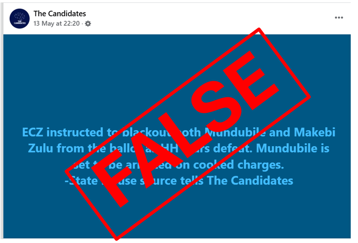 False: No evidence ECZ was instructed to exclude Mundubile and Makebi Zulu from ballot