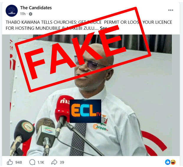 Viral Post Falsely Claims Churches Need Police Permits to Host Brian Mundubile and Makebi Zulu