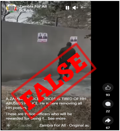 Man seen removing campaign posters in viral video not a Zambia police officer