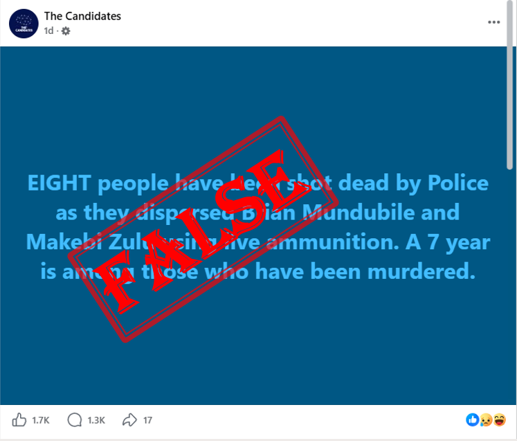 Social media posts falsely claim Zambia Police shot dead eight opposition supporters in Lusaka