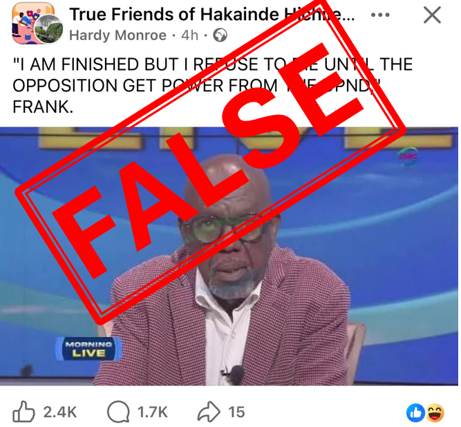 AI-generated image falsely claims Frank Mutubila said he won’t die until opposition takes power