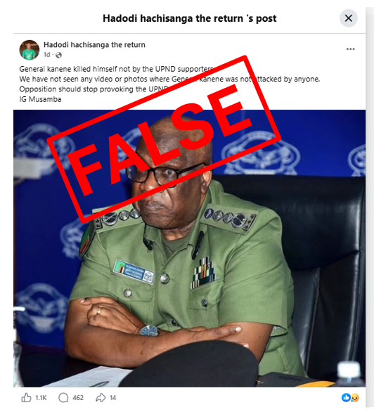 No, General Kanene is alive, contrary to viral claims that he killed himself