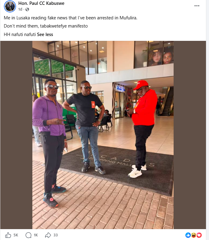 Post by Hon kabuswe refuting the claims of his arrest