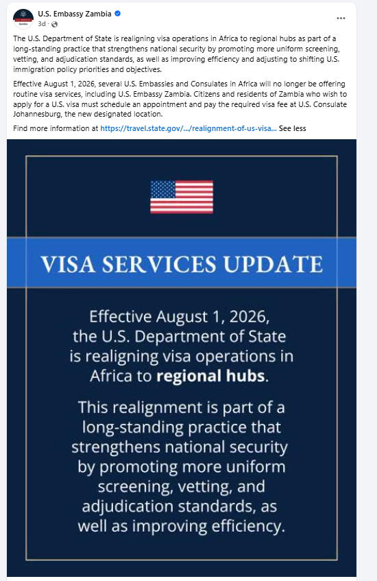 Viral post misrepresents U.S. Embassy visa services announcement: services realigned, not discontinued