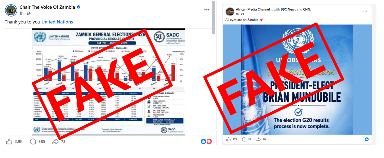 Purported PVT graphic and fake congratulatory message falsely attribute unverified election results to the UN